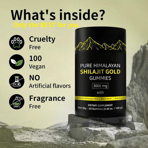 Elfleaf Pure Himalayan Shilajit Gold Apto para Hombres y Mujeres Orgánico Pote con 60 Gomitas Sin sabor