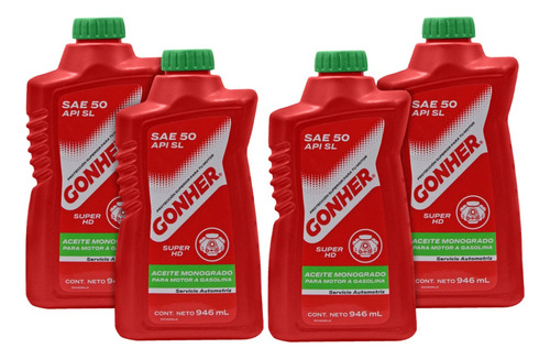 Kit 4 Litros Aceite Monogrado Sae 50 Super Hd Api Sl Gonher