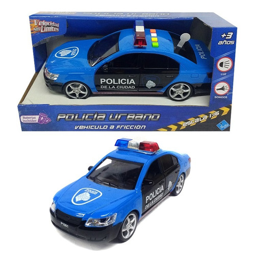 Auto De Policia A Friccion 23 Cm Con Luz Y Sonidos