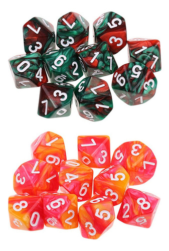 20pcs D10 Dados Poliédricos De 10 Caras De Doble Color Para