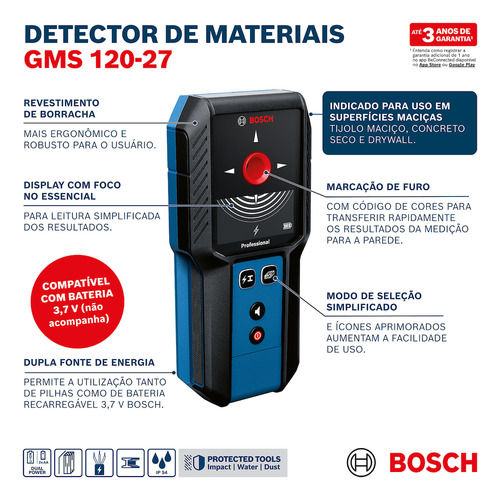 Detector E Scanner De Parede Profissional Gms 120-27 Bosch