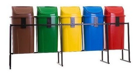 Imagem 2 de 10 de Conjunto Com 5 Lixeiras Para Coleta Seletiva Com Suporte