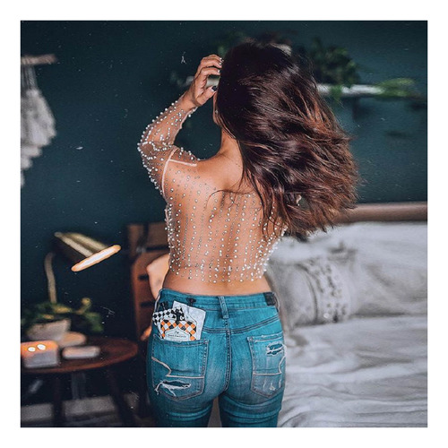 Camisa De Encaje Supertransparente Para Mujer Con Calzoncill