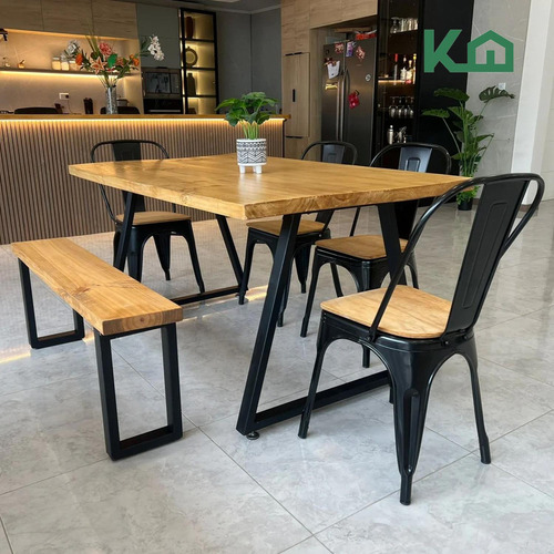 Silla Tolix Negro Mate Con Asiento De Madera Estructura Metálica Minimalista Exterior Interior Comoda Ergonomica Resistente Kingshouse