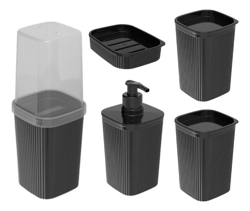 Kit Banheiro Preto 5 Peças Kit Lavabo Acessórios Frisos 