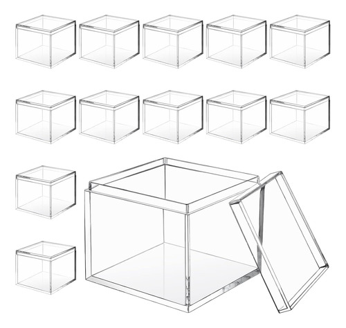 12 Cubos Cuadrados De Plástico Acrílico Transparente, Caja P