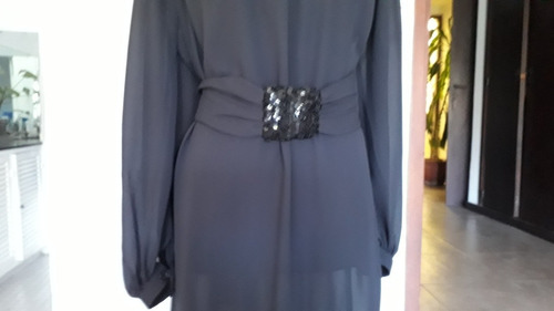 Vestido Fiesta Sra Negro Con Bordado En Hombros Y Cinto