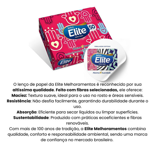 Lenço De Papel Elite 50 Folhas, Alta Absorção E Conforto