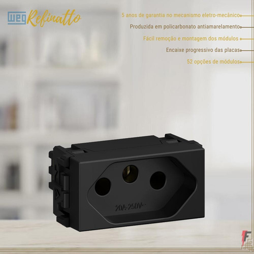 Imagem 2 de 5 de Refinatto Modulo Tomada 2p T 20a 250v Preto13799424