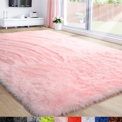 Alfombra Suave Rosa Para Dormitorio De Niñas, Alfombra...