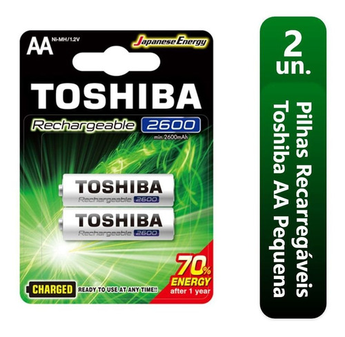 2 Pilhas Recarregáveis Aa 2600mah Toshiba