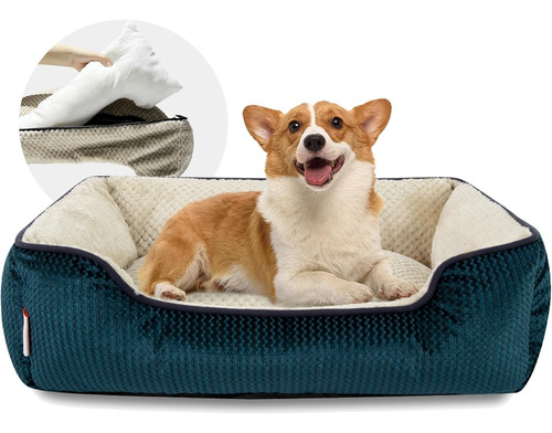Cama Rectangular Lavable Para Mascotas Medianas Con Funda De