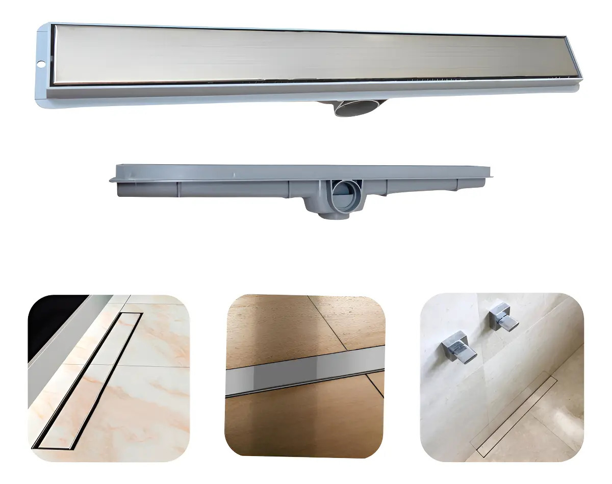 Ralo Banheiro DAMI Inox Linear Oculto Seca Piso 6x70 Invisível sifonado 70cmCor Branco