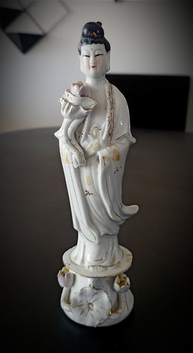 Antigua Diosa Budista Kwan Yin En Porcelana Escultura! Ofert