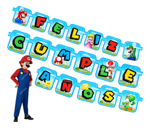 Letrero Feliz Cumpleaños Mario Bros Artículo Fiesta - Mar0h1
