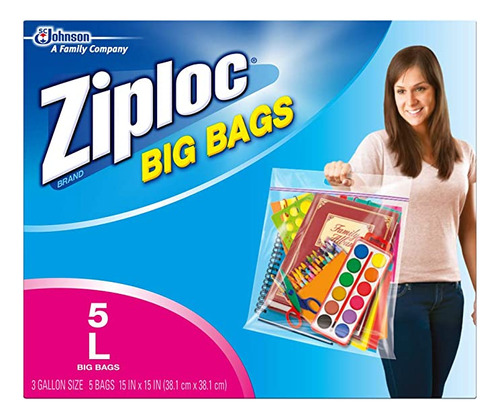Ziploc Big Bag Con Cierre Doble, Grande, 5 Unidades