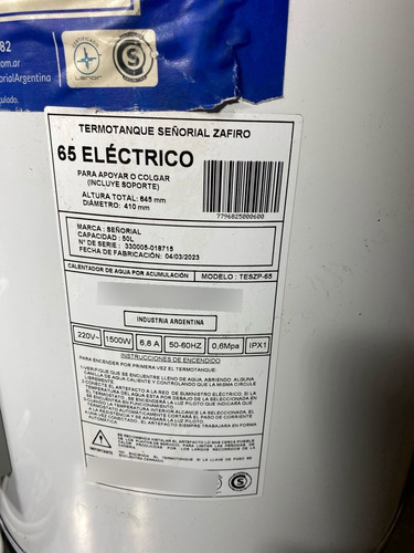 Termotanque Eléctrico 65 Litros Con Envio Blanco (Usado)