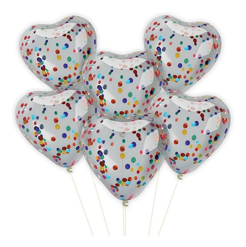 Set  X 6 Globos Corazon .cristal.c/confetti Multicolor