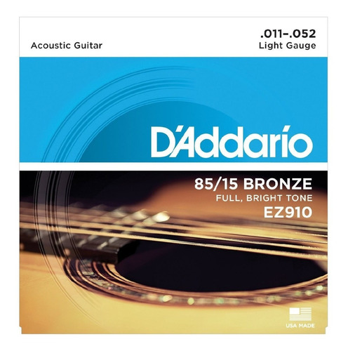 Encordoamento Violão Aço Daddario Ez910 011 Bronze Mi Extra