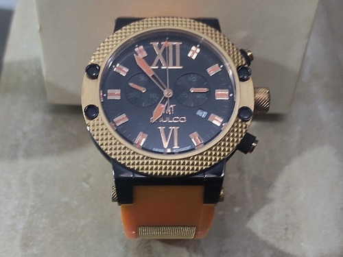 Imagen 3 de 6 de Reloj Mulco Nuit Naranja Y Dorado