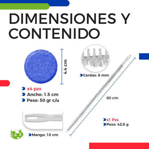 Kit de Cepillo de 60cm para Limpieza de inodoros Desagües y 4pzs de Pastillas desinfectantes para Wc Slim Company