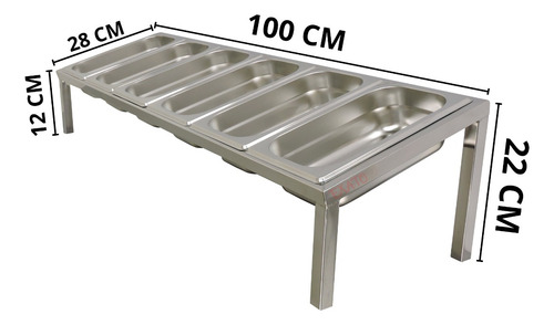 Pizzarola Condimentadora Mesa Inox 6 Cubas De 1/4 Com Tampas