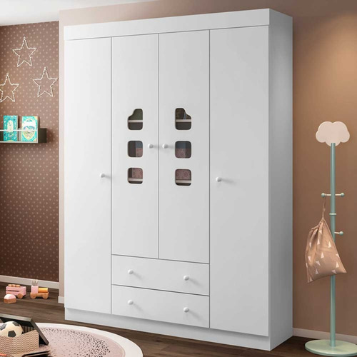 Guarda Roupa Infantil 04 Portas 100% Mdf Livia Branco - Pho