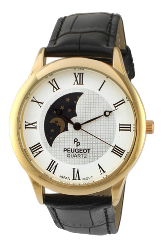 Reloj Hombre Peugeot 2047gbk Cuarzo 40mm Pulso Negro En