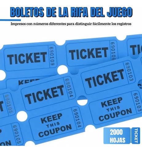 2000 Tickets En Rollo Foliado Boletos Entradas Fiesta Azul
