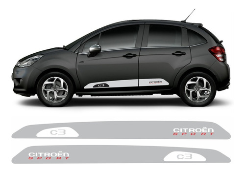 Par Adesivas Emblema Compatível Citroen C3 Sport - Prata 08