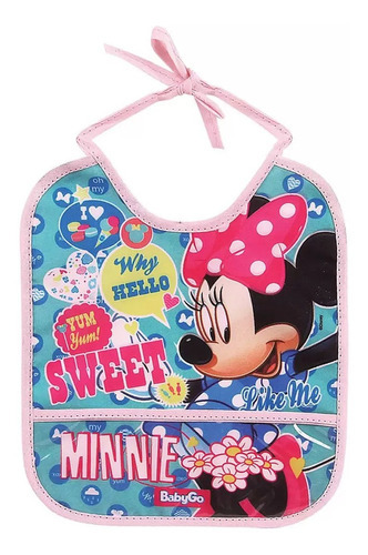 Babador Infantil Bolso Coletor Cordão Fecho Ajustável Minnie Cor Rosa Tamanho UN