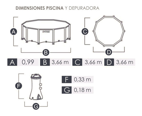Piscina estructural redonda Intex 26716 con capacidad de 8592 litros de 366cm de diámetro x 99 de alto gris claro diseño mosaico