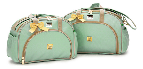 Kit Bolsa Maternidade Bebe Com Nome Personaliza G E M Miellu Cor Menta Desenho do tecido Liso