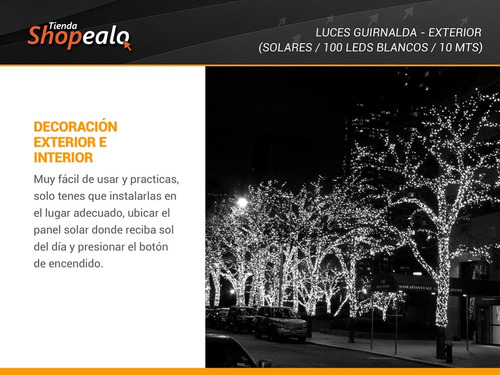 Imagen 3 de 7 de Luz Guirnalda Solar 100 Led Blanco Frio 10 Metros Exterior