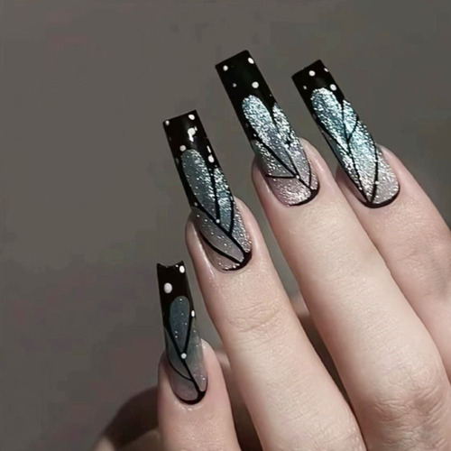24 Peças De Unhas Postiças, Estilete, Unhas Falsas, Preta, R