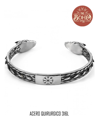 Pulsera Torque Vikinga Dragon Jormungandr Acero Quirurgico Plateado 7 Cm 22 Cm