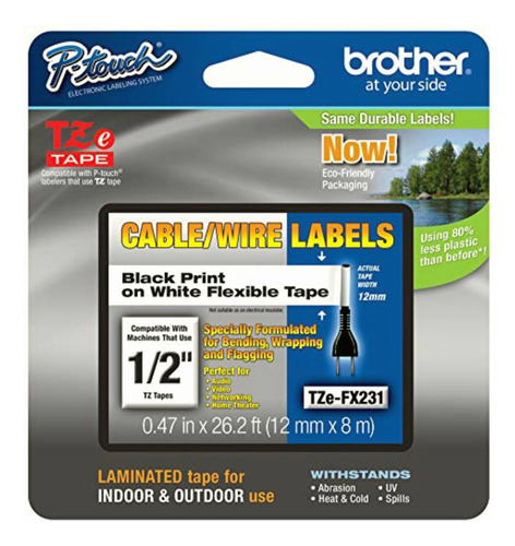 Brother Laminated Flexible Id Black On White 1/2 Inch Tape