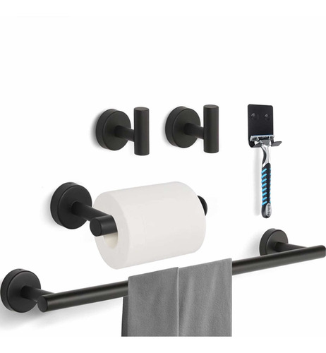 Imagen 2 de 4 de Juego Accesorios De Baño Negro Mate Y Acero Satinado