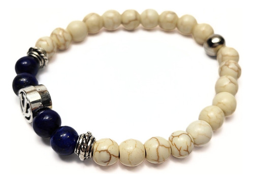 Pulsera De Hombre Piedra Marfil + Lapislázuli Dije Ancla