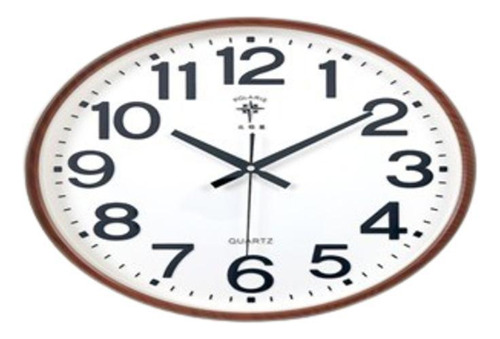 Relógio De Parede Redondo Branco 43cm Borda Marrom