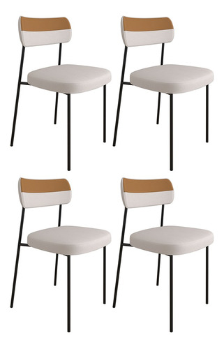 Kit 4 Cadeiras Estofadas Milli Corano/linho Caramelo/bege Cor da estrutura da cadeira Preto Cor do assento Bege Desenho do tecido Liso