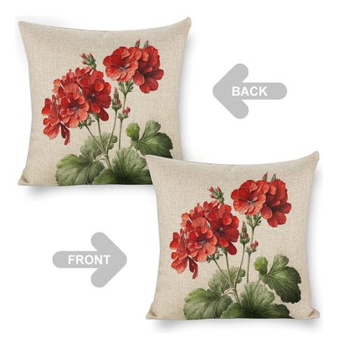 Set De 2 Fundas De Almohada De 45 X 45 Cm Con Flores Rojas,