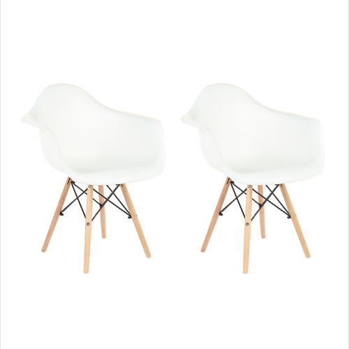  Kit 2 Cadeiras  Garden Life Eames Com Braço Para Sala De Jantar Cozinha Cor da estrutura Branco