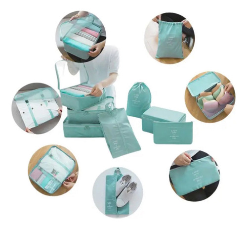 Kit 7 Pçs Bolsas De Viagem Organizador Prático De Mala Roupa Cor Preto