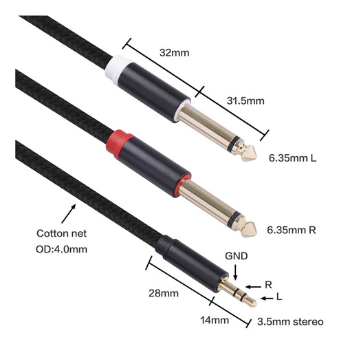 De 3,5 Mm 1/8 Trs A Doble 6,35 Mm 1/4 Ts Para Tarjeta De 1m