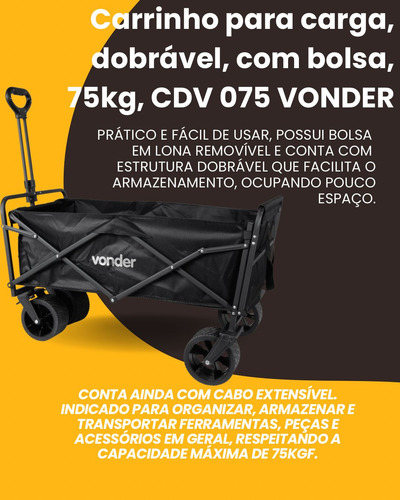 Carrinho Para Carga Ferramentas 75kg Vonder Com Rodas