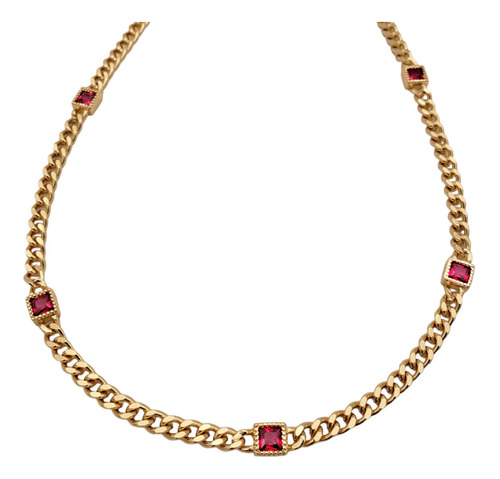 Collar Tejido Barbado Chapa De Oro 18k Zircónias Fucsia