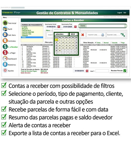 Sistema Clientes, Serviços, Festas, Contratos, Receber Pagar