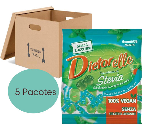 5x Bala De Goma De Menta Com Stevia Dietorelle 70g