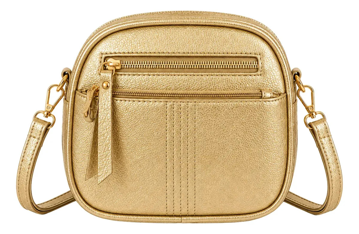Bolsa Feminina Pequena Transversal Tiracolo Alça De Ombro Cor Dourado Desenho do tecido Lisa